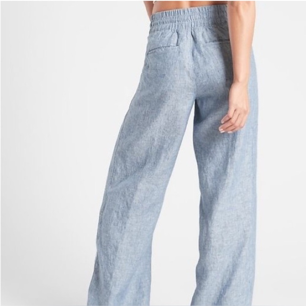 Athleta Light Cabo linen Blue lounge Wide Leg Pants women’s size 4 casual wear - Picture 2 of 11